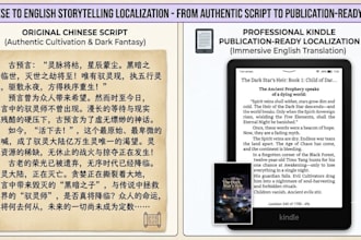 ranslate and localize your fiction novel, webnovel, or script