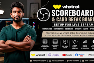 setup custom whatnot scoreboards and card break boards using obs