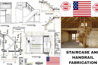 create  detailed staircase and handrail shop drawing  plan for fabrication