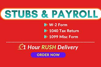 prepare stubs, form w2 and form w3, 1099 and 1040