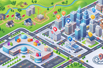 design isometric interactive maps for country downtown real estate shopping mall