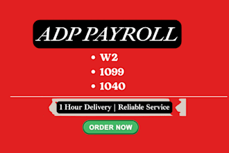 create adp payroll, stubs, payslips, w2, 1099, and 1040 tax return