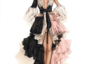 make a fashion illustration or sketch of a figure in clothes