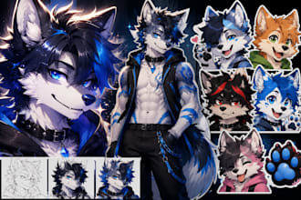 draw custom fursona avatar, furry art, anthro character and paw sticker