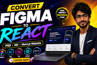 convert figma PSD xd to react nextjs website