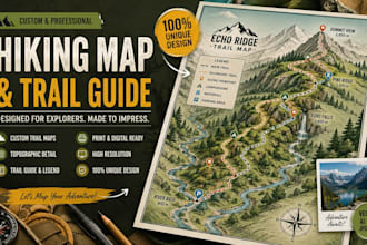 design custom hiking map, trail guide, mountain hiking map and vector trail map