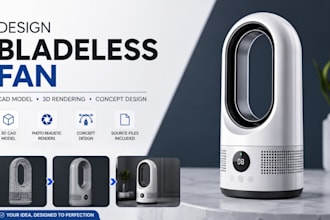 design bladeless fan, consumer electronics cad concept and 3d product render