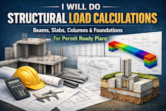do structural load calculations for beams, slabs, columns, and foundation, mep