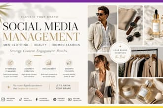 do men clothing ads, beauty, women fashion jewelry social media manager