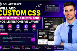 add squarespace custom css code injection custom font mobile responsive layout