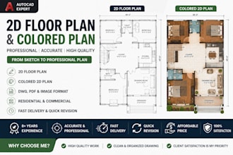 convert PDF and sketch into autocad 2d drawing create colored floor plans