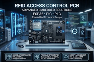 design rfid access control pcb, esp32, pic, plc and embedded firmware