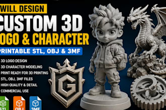design custom 3d printable stl, obj and 3mf, logo and character for 3d printing