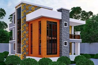 design house exterior model, 3d rendering, walkthrough