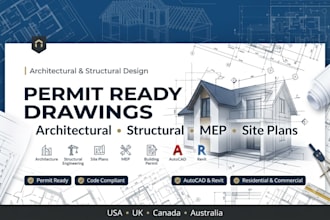 draw permit ready architectural, structural mep drawings and havc for approval