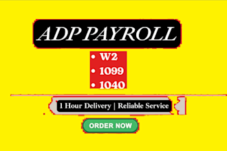 create adp payroll, stubs, payslips, w2, 1099, and 1040 tax return