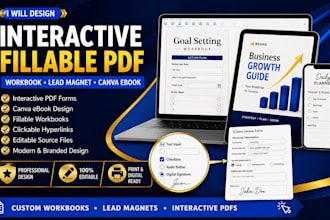 create interactive fillable PDF workbook, lead magnet and canva ebook