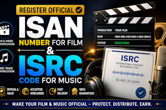 register royalty official isan number for film and isrc code, for music
