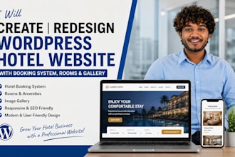 create redesign wordpress hotel website with booking system rooms and gallery