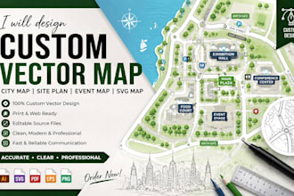 design custom vector map, city map, site plan, event map and svg map