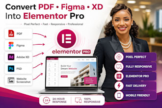 convert PDF, figma, xd or recreate any webpage in elementor pro
