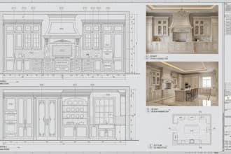 detailed shop drawings, kitchen drawings elevations for your interior design