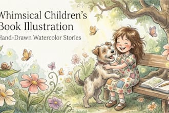 illustrate whimsical story kids book illustration, children book, watercolor art