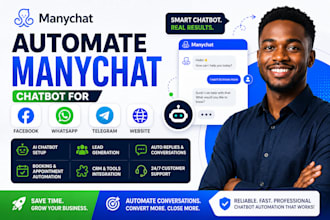 automate manychat chatbot for facebook, website telegram and whatsapp