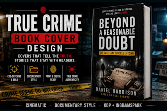 design a cinematic true crime book cover for amazon KDP