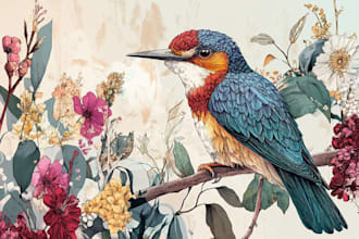 draw an animal and botanical illustration