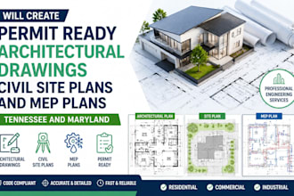 create permit ready architectural drawings civil site plans and mep plans tn MD
