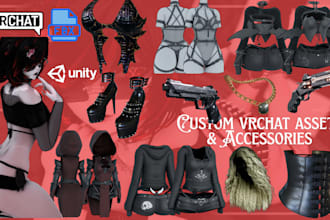 custom vrchat outfits, clothings, vrchat props, accessories, weapons for avatar