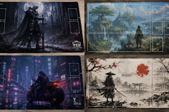 illustrate custom playmat designs for trading card games, collectables, board