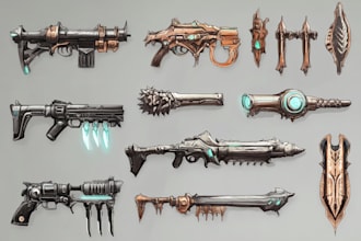 draw your weapon concept art in awesome details