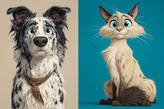 draw your dog and cat into disney style cartoon