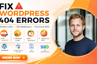 fix wordpress 404 error, broken links, 301 redirect and technical SEO CRM