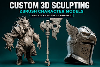 create custom 3d sculpting zbrush character models and stl files for 3d printing