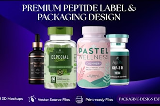 do premium label design, supplement label, peptide label, and vial label design