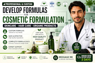develop formulas for cosmetic formulation, skincare, hair care, organic product