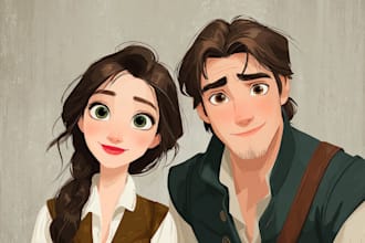 create cartoon disney couple portrait