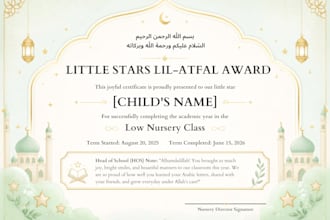 design elegant islamic certificates for schools and hafiz quran