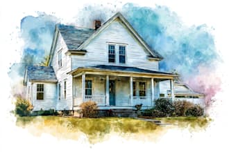 paint a watercolor house portrait or city space illustration