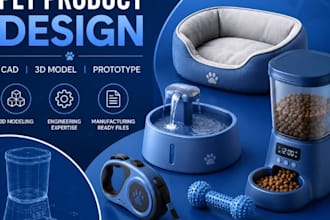 pet product design, solidworks cad, 3d model, prototype, product development