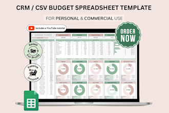design custom CRM CSV budget spreadsheet template KPI dashboard in google sheets