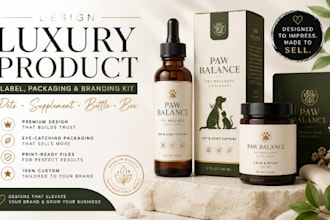 design luxury product label packaging box branding kit pets supplement bottle