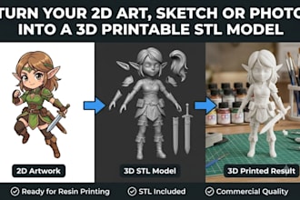 convert 2d image, sketch, logo to high quallity 3d model, stl for 3d printing