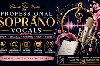 sing professional female soprano lead and backing vocals for your song opera