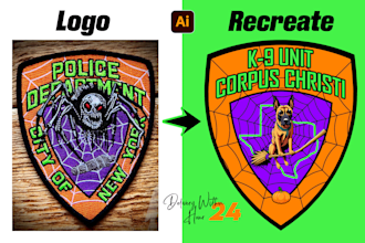 convert image and raster to vector, redraw, recreate tactical badge patch