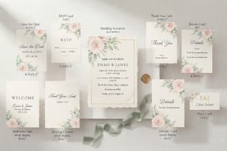 design editable canva wedding invitation suites,event signage,stationery
