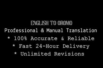 professionally translate english to oromo or vice versa